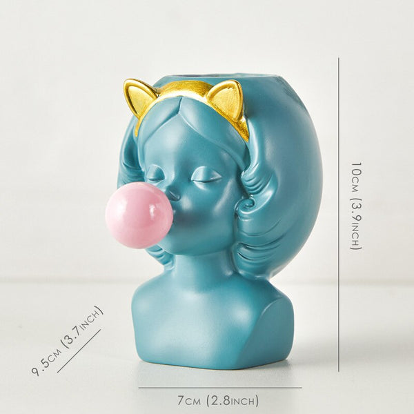 Colourful Girl Blowing Bubble Gum Vase