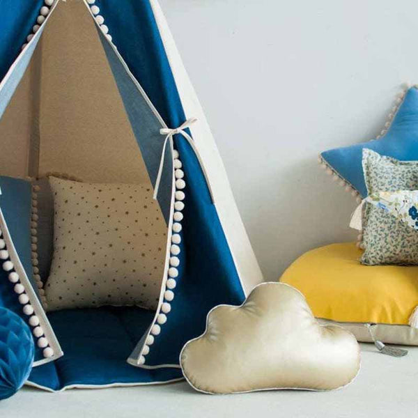 Jean Teepee Tent With Pom Poms - The Quirky Home Co