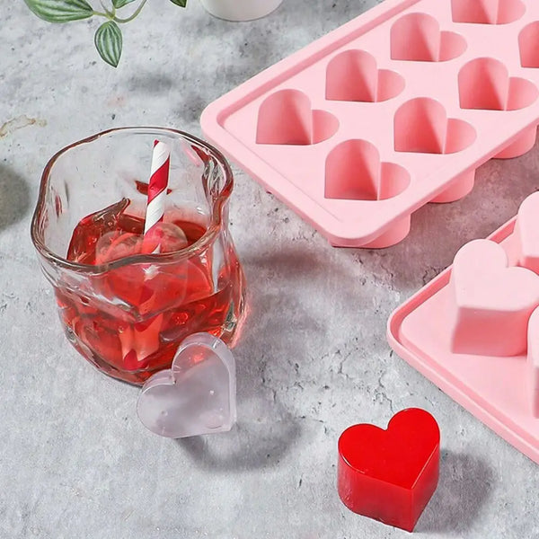 Pink heart-shaped ice grid mold