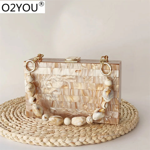 Pearl Light Brown Marble Clutch Bag