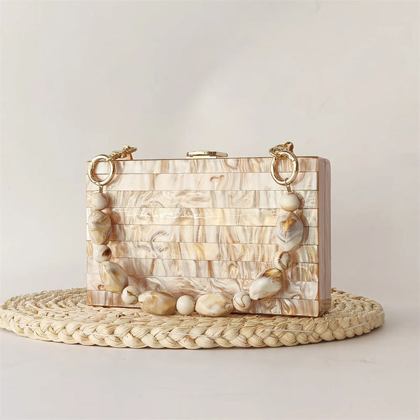 Pearl Light Brown Marble Clutch Bag