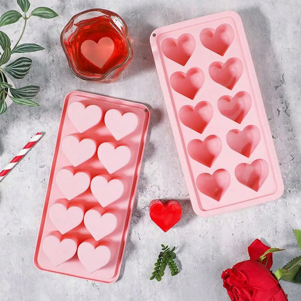 Pink heart-shaped ice grid mold