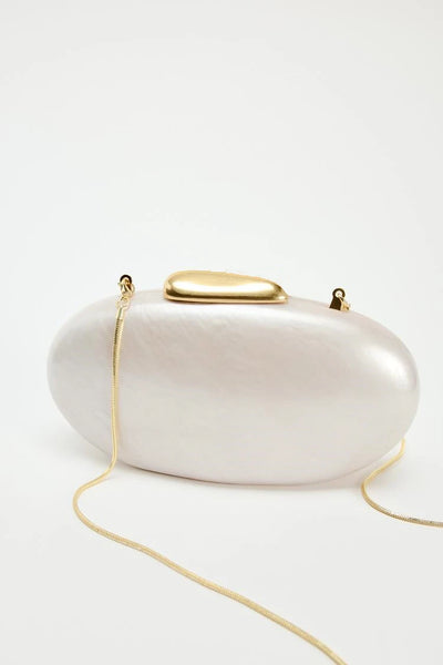 Hard Shell Gold & Pearl Ivory Clutch Bag