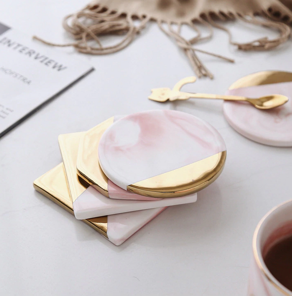 Gold Dipped Pink Marble Coasters, Set Of 4 - The Quirky Home Co