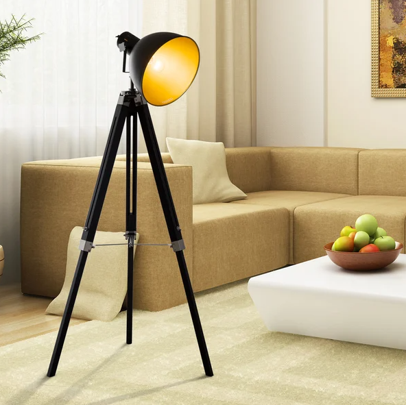 Black & Gold Tripod Adjustable Floor Lamp - The Quirky Home Co