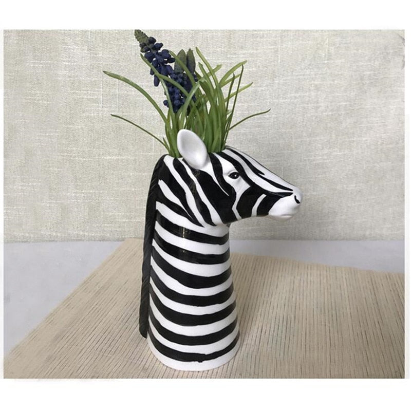 Zebra & Horse Head  - Ceramic Decorative Vase