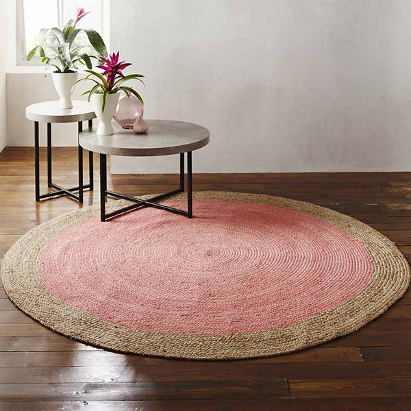 Milano Soft Jute Rug with Pale Pink Centre - The Quirky Home Co