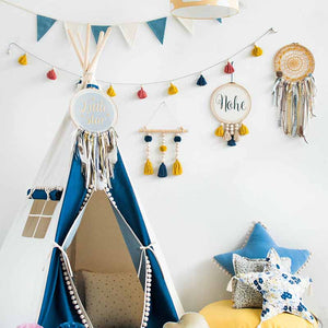 Jean Teepee Tent With Pom Poms - The Quirky Home Co