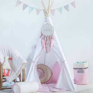 Snow White Teepee Tent With Pom Poms - The Quirky Home Co