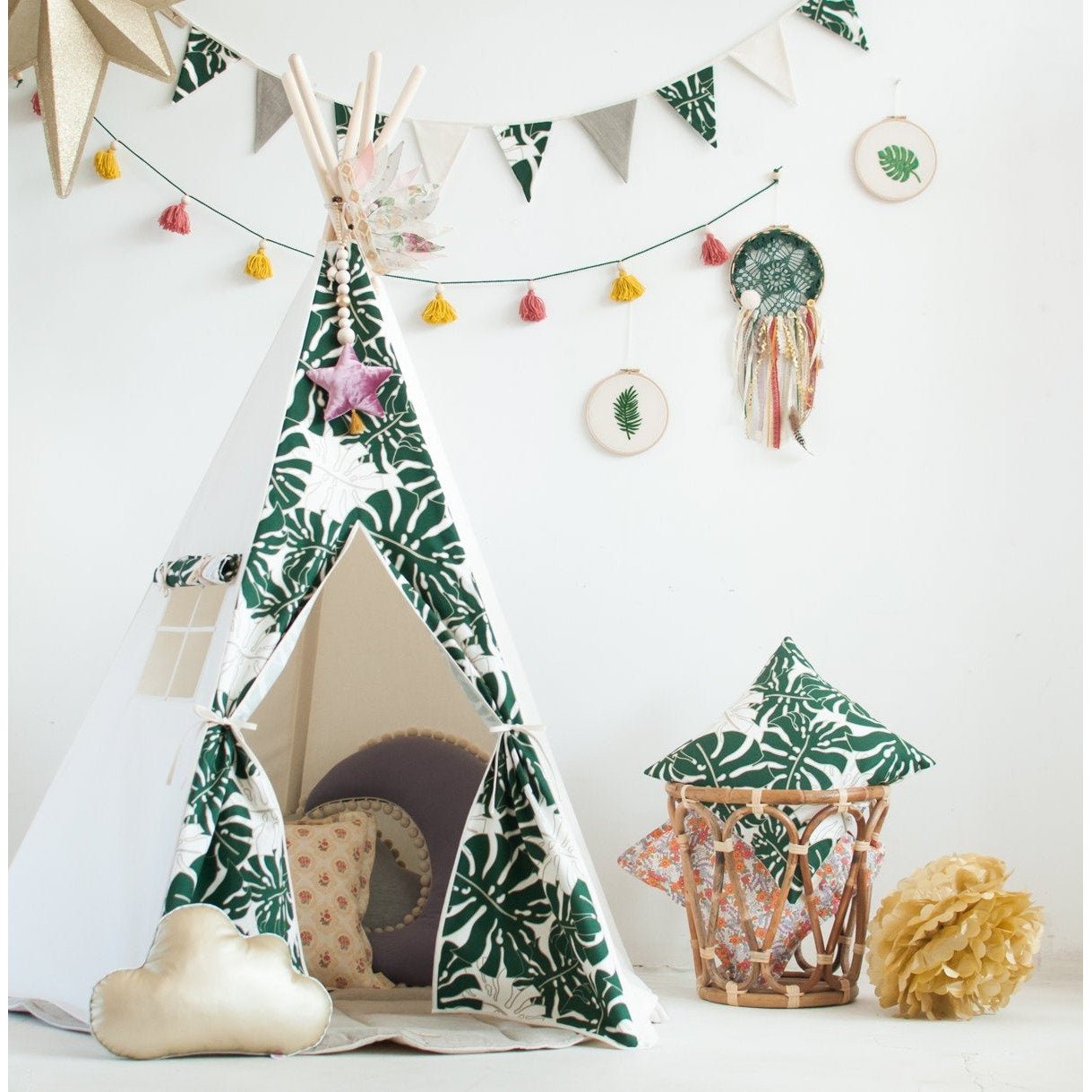 Green Leaves Teepee Tent - The Quirky Home Co
