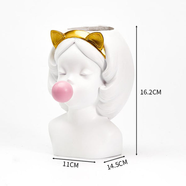 Girl Blowing Bubblegum Golden Vase - The Quirky Home Co
